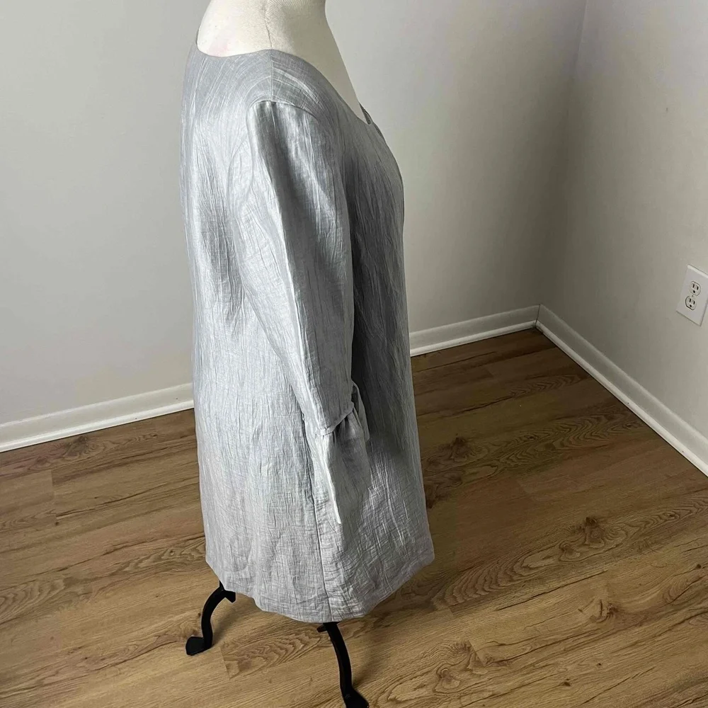 NWT J.CREW Gray Mini Shift Dress‎ Linen Blend Bell Sleeve Scoop Neck Pockets 14